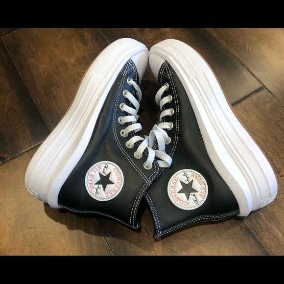 CONVERSE CHUCK TAYLOR MOVE PLATFORM HIGH TOP BLACK leather NEW - Picture 4 of 16